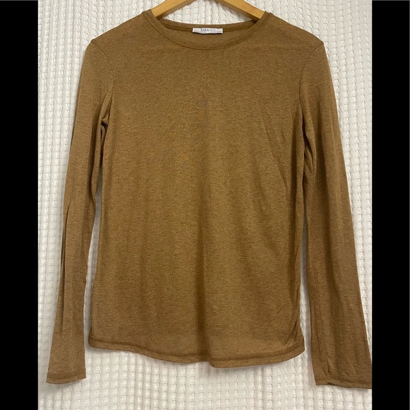 Zara Camel Long Sleeve T Shirt | Size Medium - Picture 1 of 3